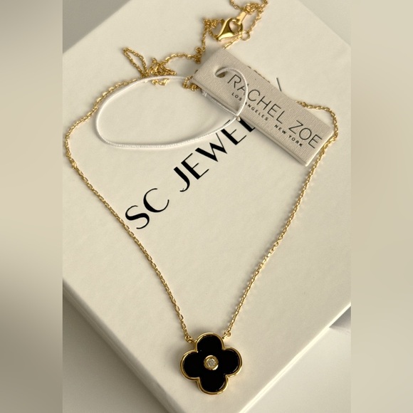 Rachel Zoe Black Clover Necklace 925 Sterling Silver - Picture 6 of 6